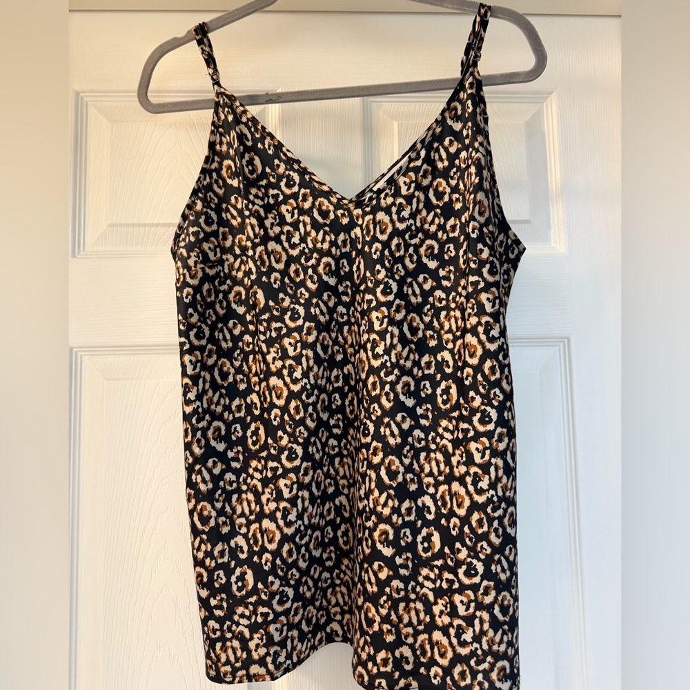Leopard Print V-Neck Cami Tank - Black & Tan